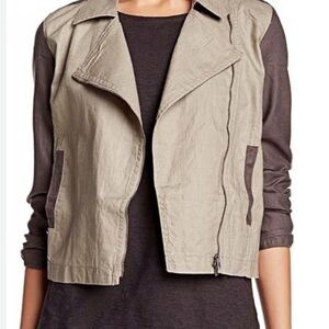 Eileen Fisher Coated Linen Asymmetrical Zip Two-Tone Moto Jacket Organic